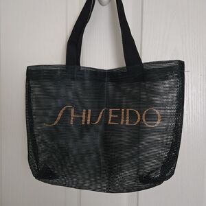 Shiseido Black Mesh Small Tote with Gold Logo